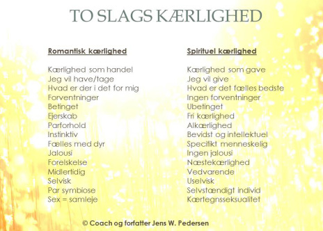 Coach og forfatter, Jens W. Pedersen, nyhedsbrev, kærlighed, to slags kærlighed, spirituel, romantisk